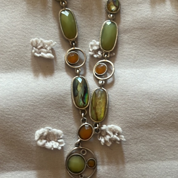 Abalone and amber silver tone necklace unique. BoHo hippie festival - Picture 4 of 4